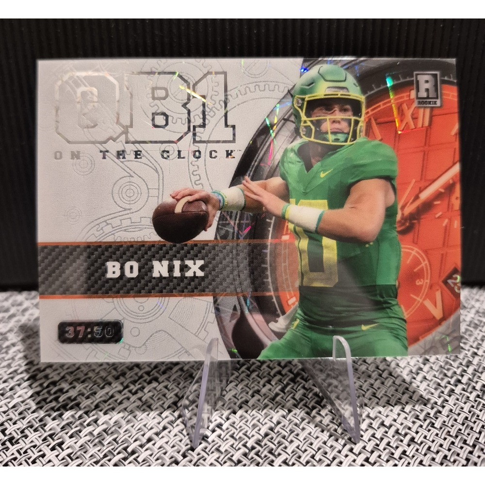 2023 Wild Card QB1 On The Clock Bo Nix White Orange Lazer /50 Oregon Denver (RC)